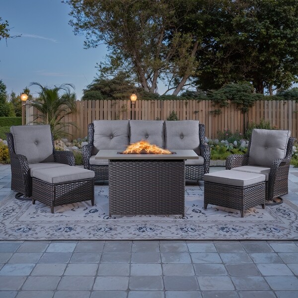 Patio Glider Chair Sofa with Fire Pit Table