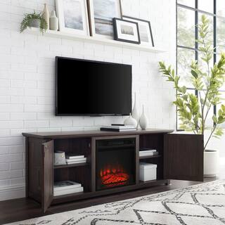 CROSLEY FURNITURE Camden Dark Walnut 58 in. Low Profile TV Stand with Fireplace Fits 60 in. TV with Cable Management KF100558DW