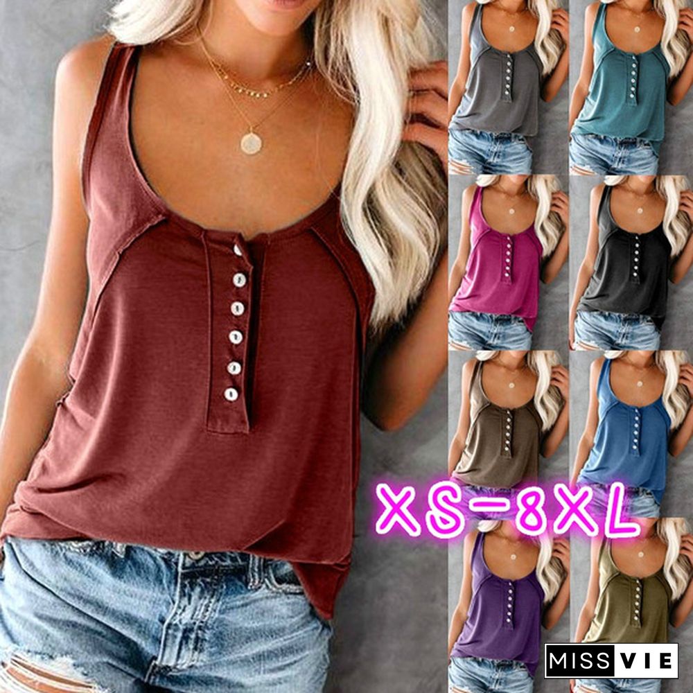 XS-8XL Plus Size Fashion Clothes Women's Casual Sleeveless Tee Shirts Solid Color Off Shoulder Tops Ladies Summer Tops Button Up Camisole Shirts Vest Loose Cotton Tank Tops