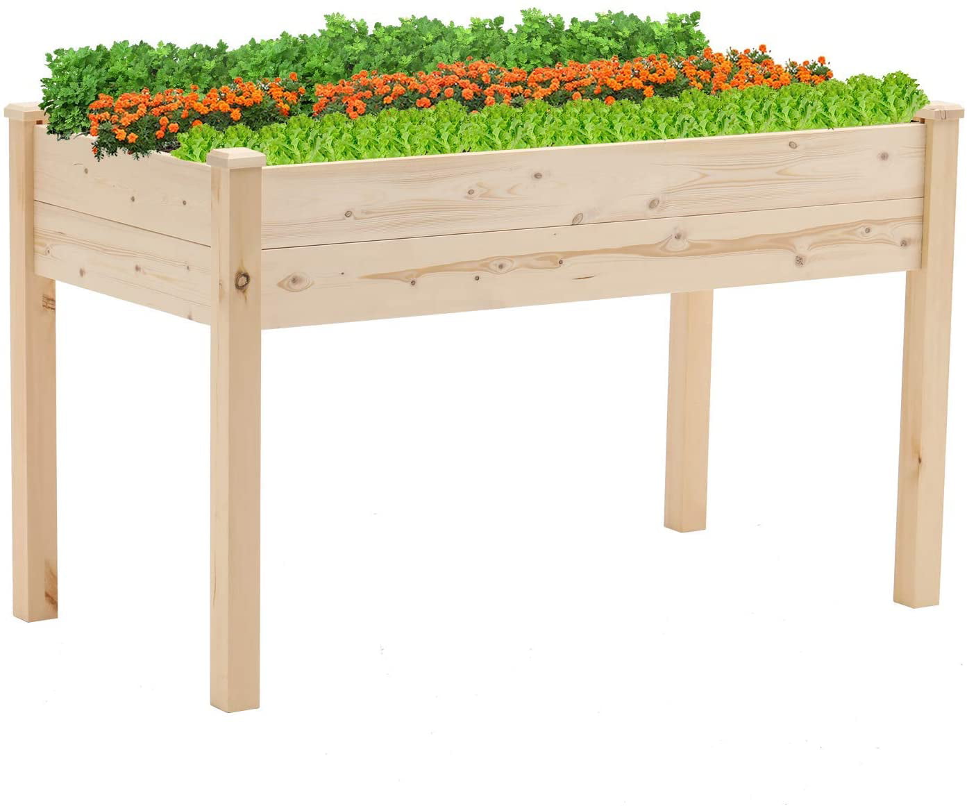 SUNCROWN 48" x 22" x 30" Elevated Raised Garden Bed Wood Planter Box - Natural