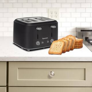 KENMORE Kenmore 4-Slice Toaster with Dual Controls Matte Black and Grey Wide Slots Adjustable Browning KKTS4SB