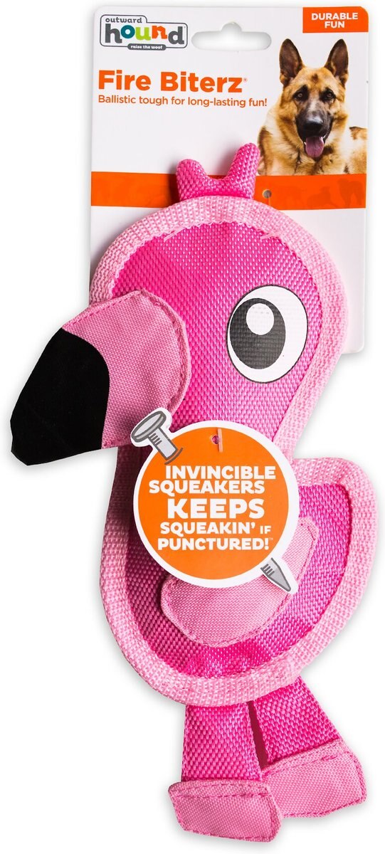 Outward Hound Fire Biterz Squeaky Dog Toy Flamingo