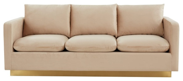 LeisureMod NS83BG Nervo Beige Modern Mid Century Velvet Sofa with Gold Frame   Contemporary   Sofas   by clickhere2shop  Houzz