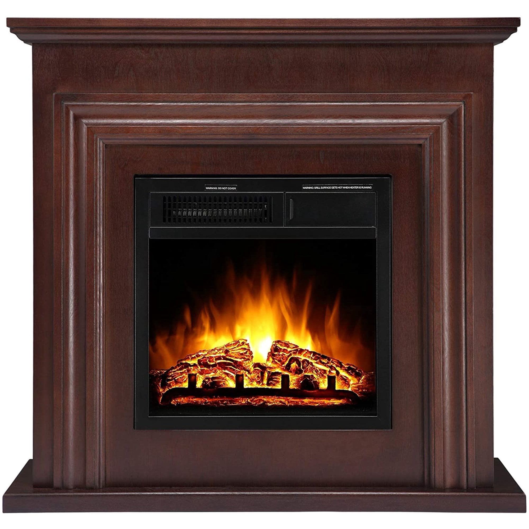 AGLUCKY Electric Fireplace Freestanding Brown Wooden Mantel Firebox with Logs Heater