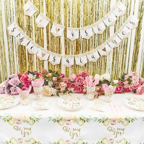 3 Pack Bridal Shower She Said Yes Party Tablecloth Table Cover， 54 x 108