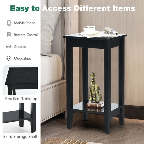 2 Tier End Table Tall Nightstand Sofa Bedside Table w Versatile Shelf