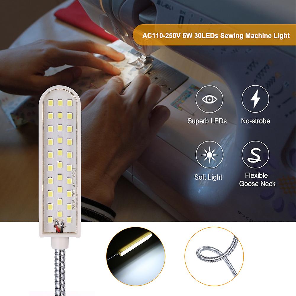 Ac110-250v 6w 30leds Sewing Machine Light Lamp Fixed Base Flexible Bendable Tube Goose Neck Design For Housework Household Duties Chores No.198221