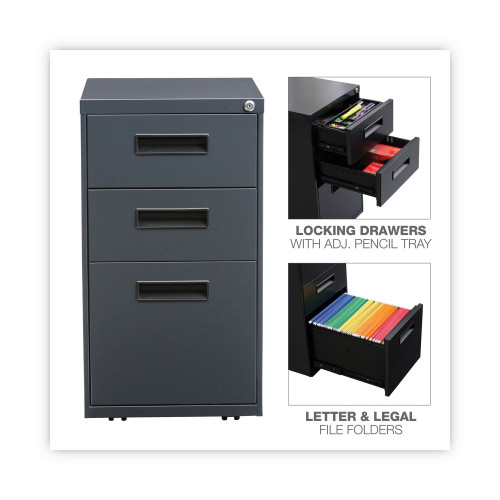 Alera File Pedestal， Left or Right， 3-Drawers: Box/Box/File， Legal/Letter， Charcoal， 14.96