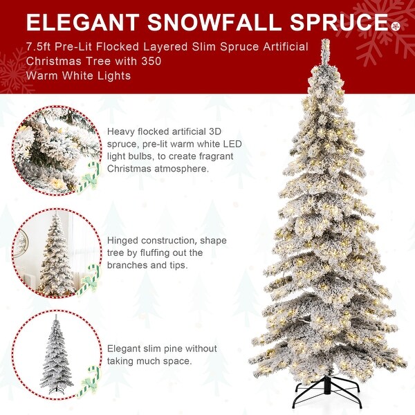 Glitzhome 6FT/7.5FT/9FT/11FT Snow Flocked Prelit Artificial Fir Christmas Trees