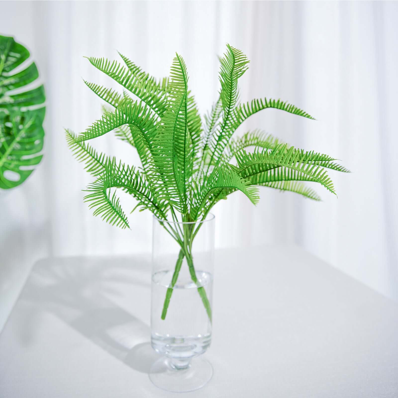 2 Stems Artificial Green Cycas Fern Leaf Indoor Bushes, Faux Plants