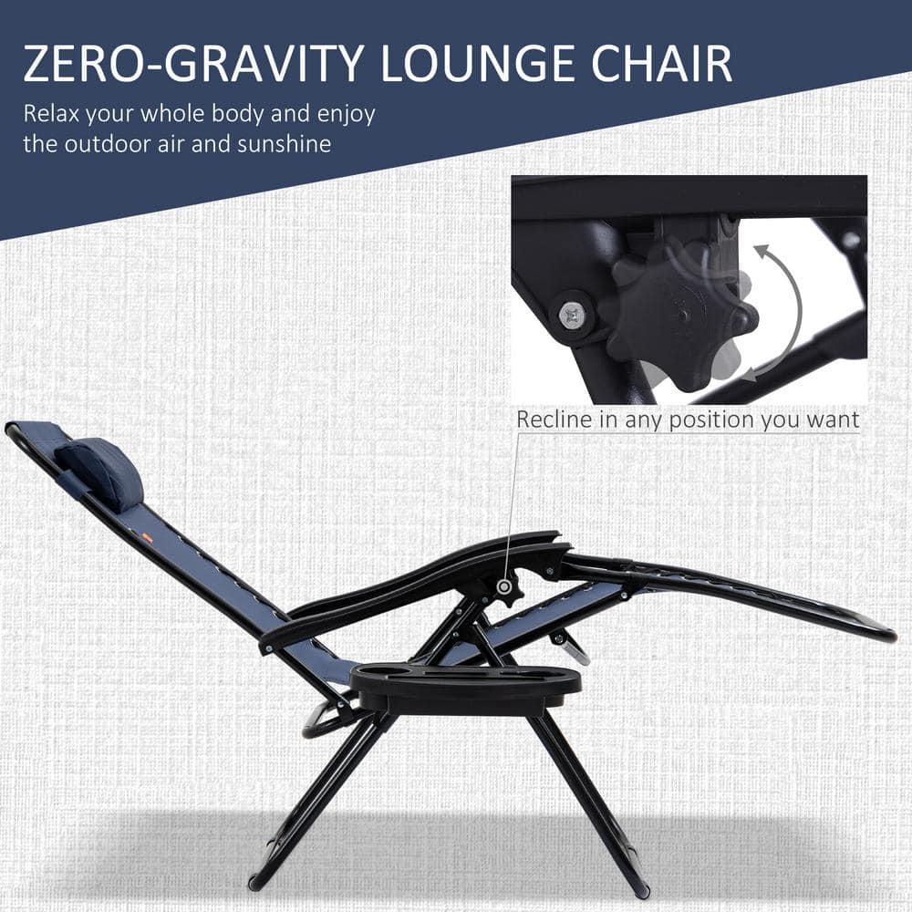 Outsunny Zero Gravity Blue Metal Chaise Lounger Chair Set Folding Reclining Lawn Chair