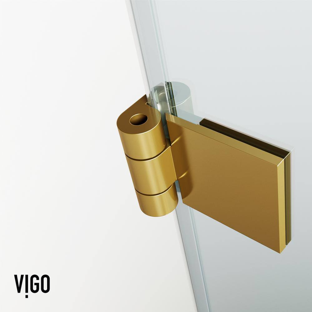 VIGO Rialto 34 in. W x 58 in. H Pivot Frameless Tub Door in Matte Brushed Gold with 516 in. (8mm) Clear Glass VG6074MGCL3458