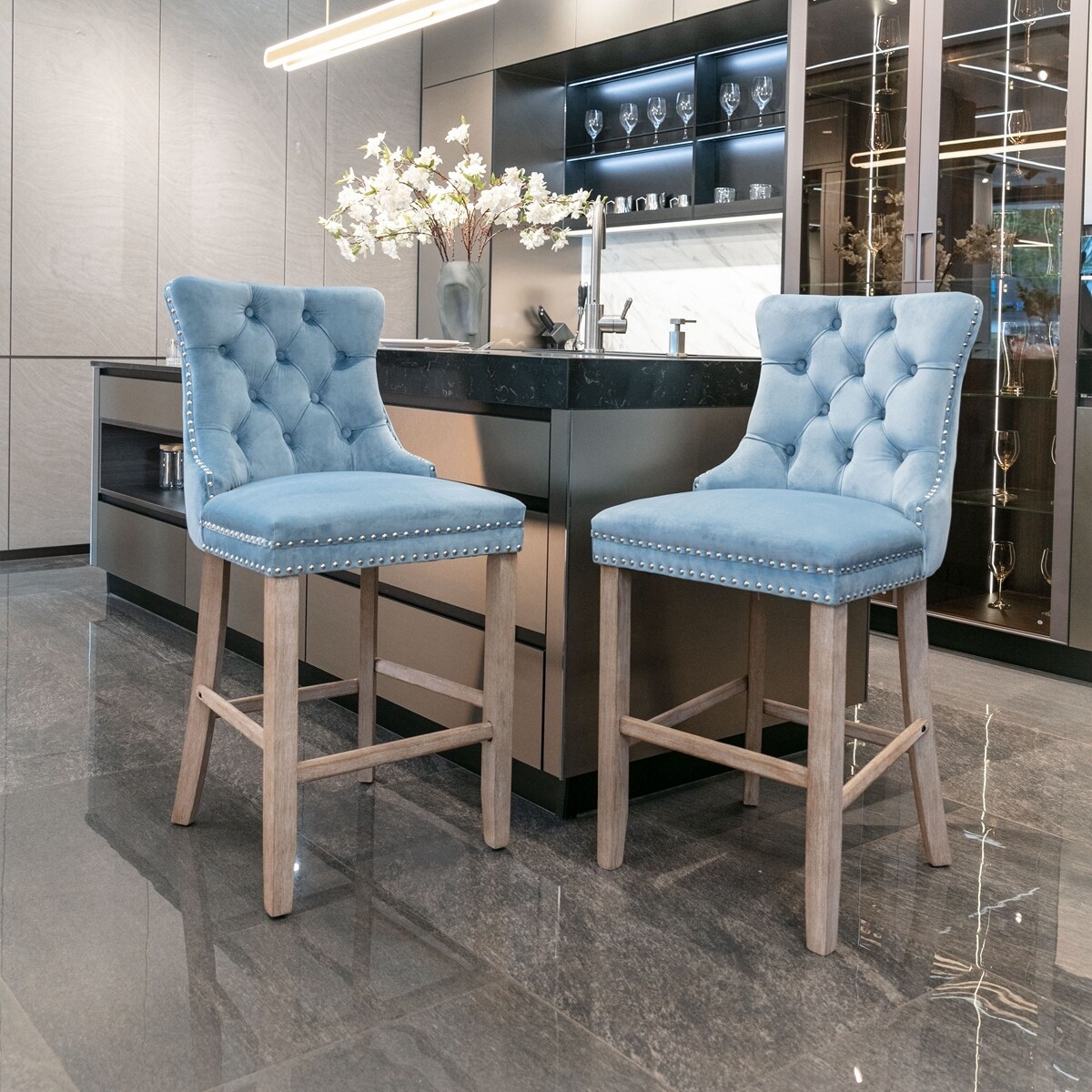 Barstools with Button Tufted Decoration (Set of 2)