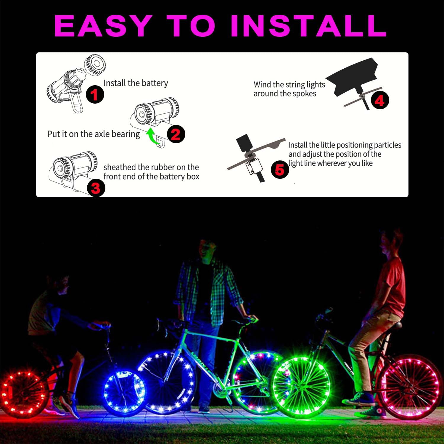 Musment Bike Wheel Lights，LED Bike Wheel Lights， Bike Lights Bright Waterproof Cycling Tire Light for Kid， Teens， Adults， Easy Install and Fits Most Bikes， Not Affect Riding