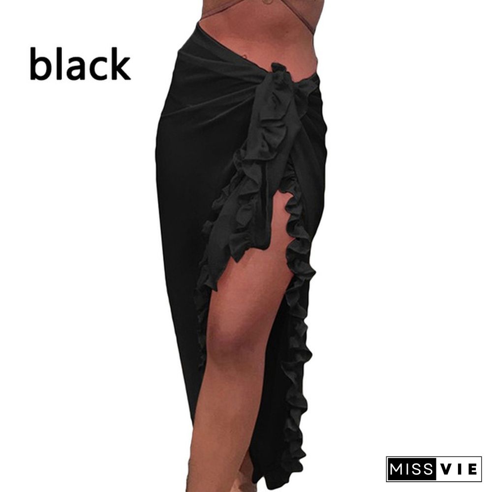 Women Fashion Summer Beach Ruffles Bikini Cover Up Chiffon Wrap Skirts