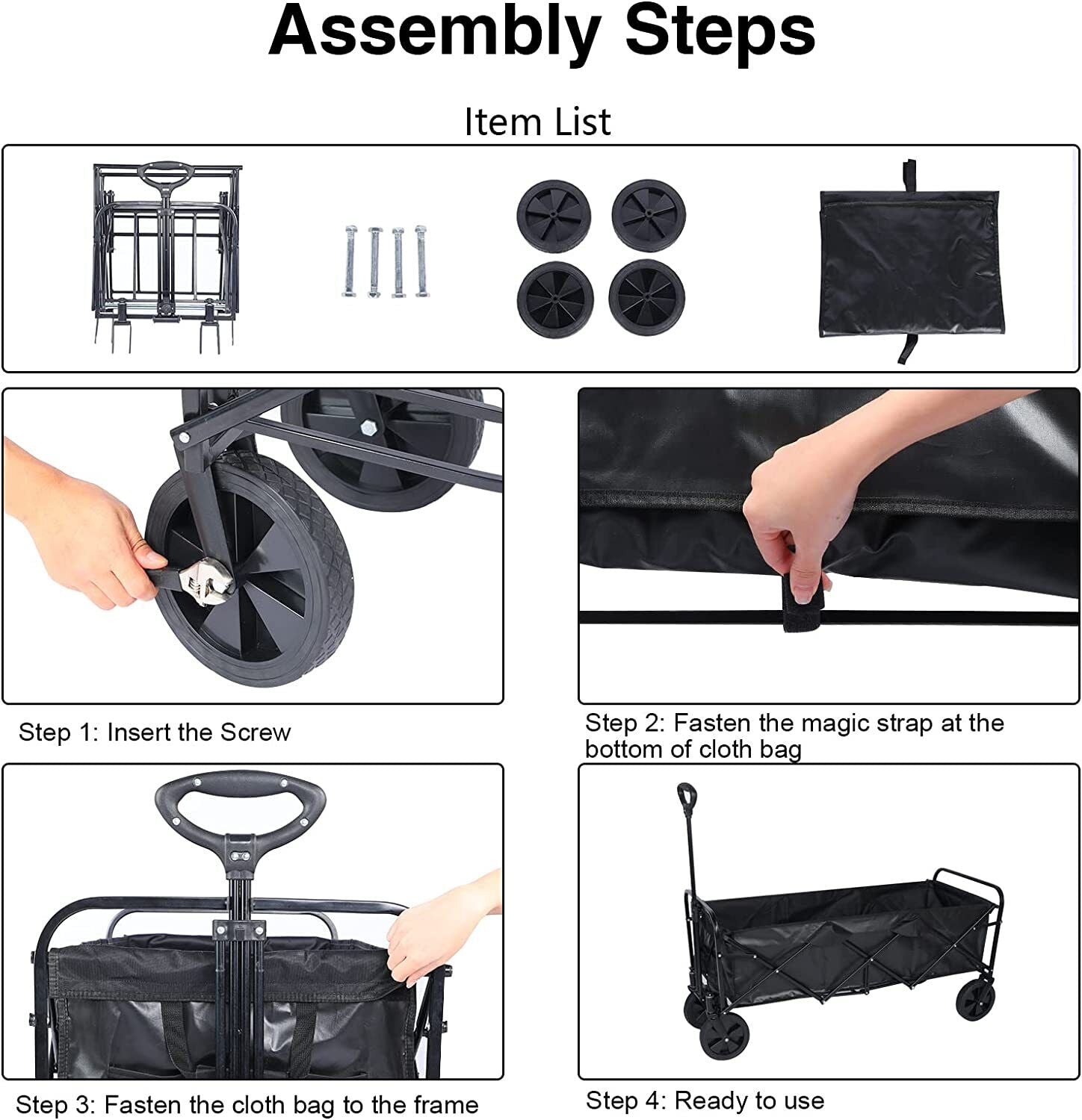 YSSOA Folding Utility Outdoor Garden Cart Wagon， 330LBS Heavy Loaded ，Black