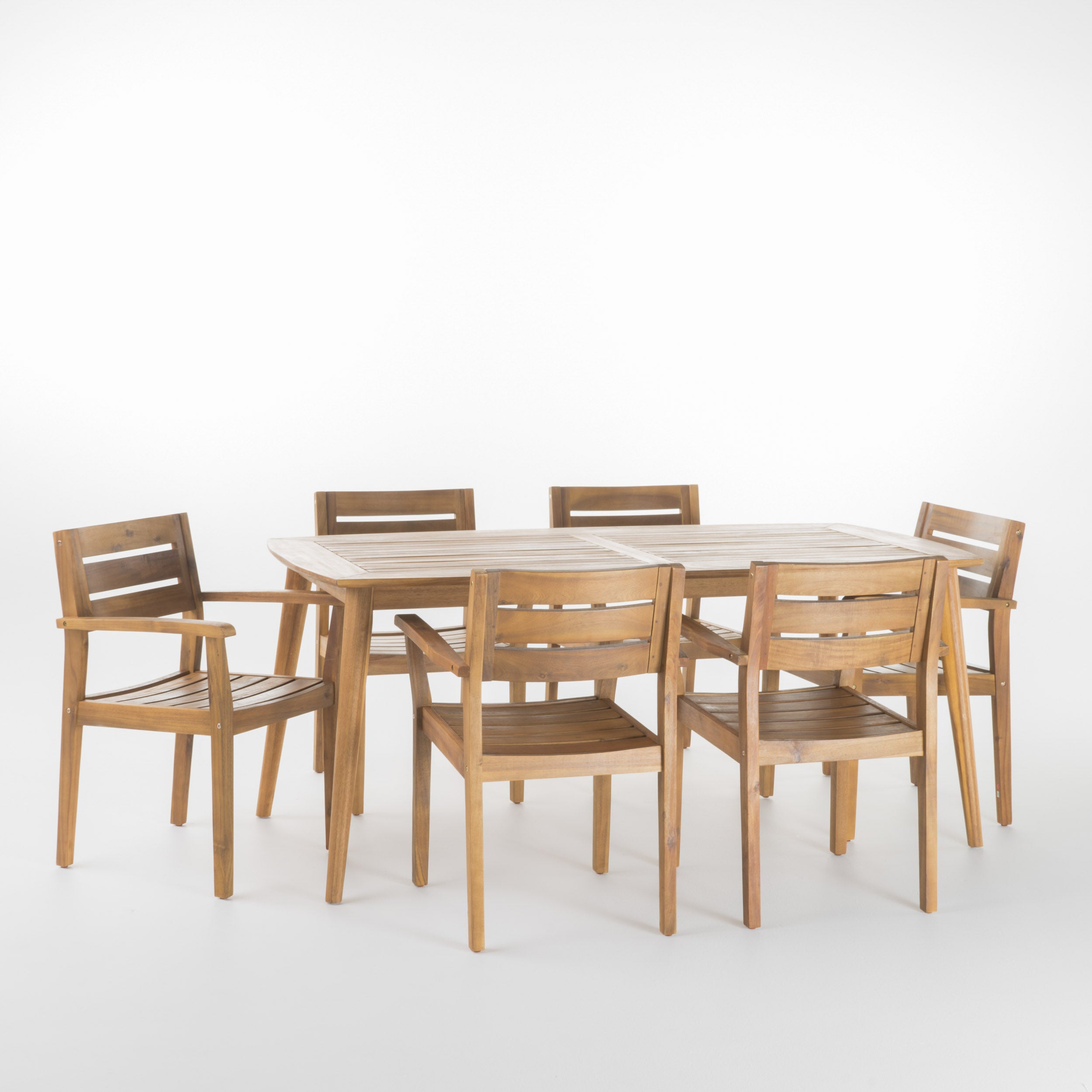 Stanford Outdoor Teak Finish Acacia Wood 7 Piece Dining Set