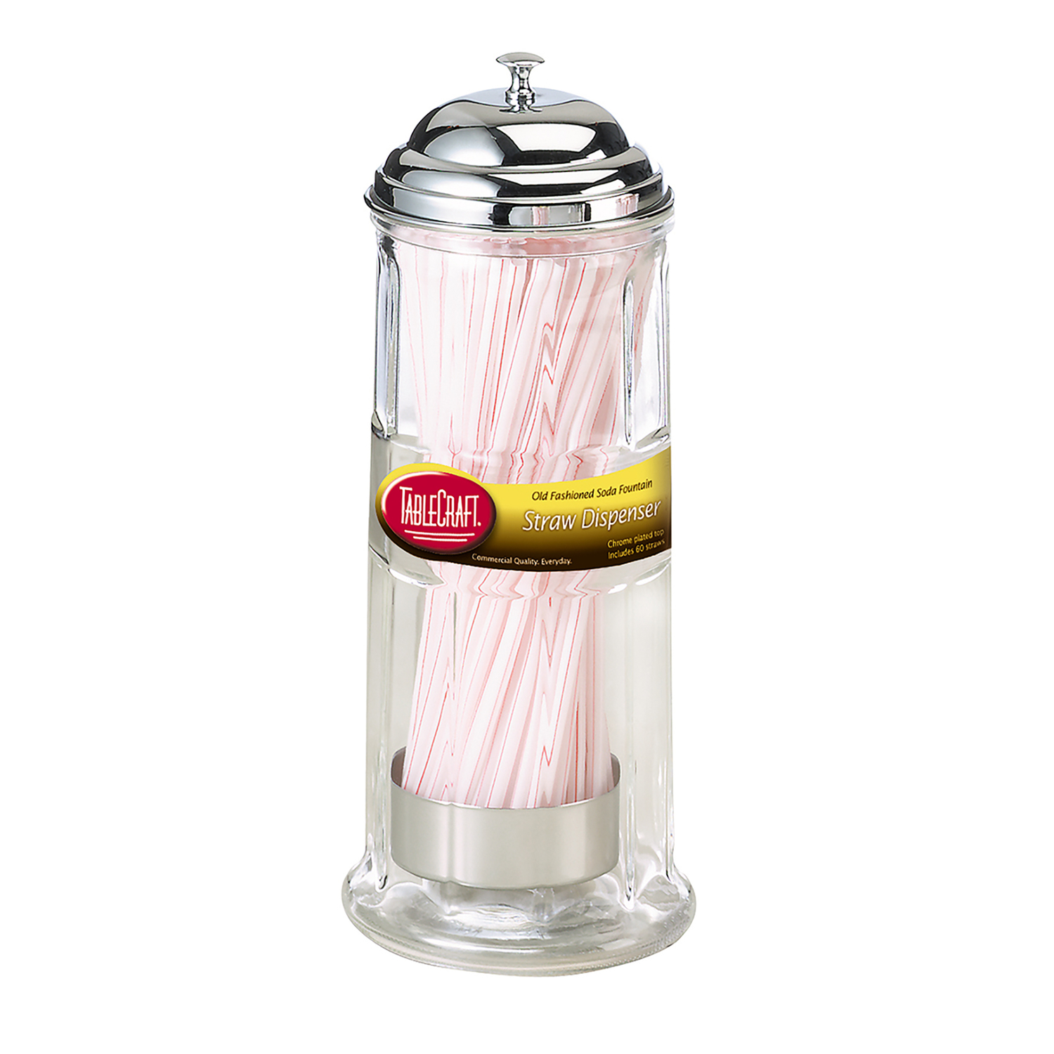 TableCraft Clear Glass/Steel Diner Straw Dispenser 50 Straws