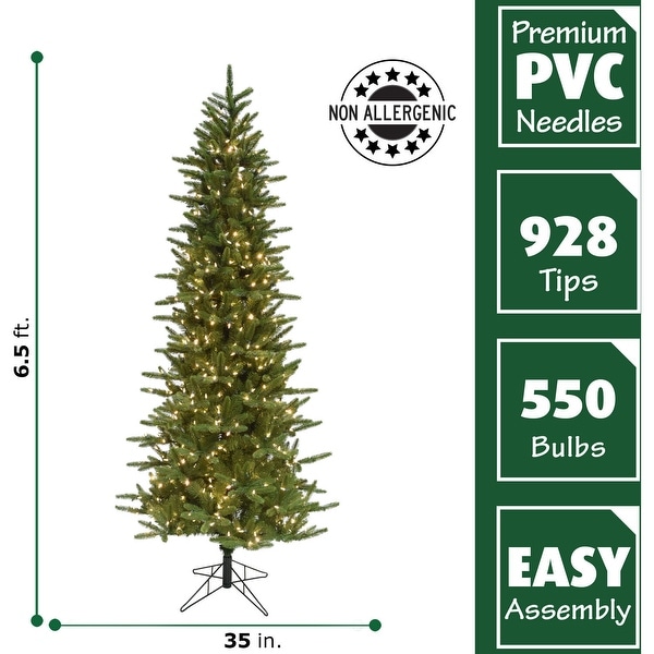 Fraser Hill Farm 6.5 Ft. Carmel Pine Slim Artificial Christmas Tree with Smart String Lighting