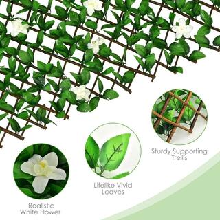 WELLFOR 79 in. W x 39 in. D Willow and Polyester Faux Ivy Privacy Garden Fence with White Flower (4-Piece) NP-HPY-10481WH-4