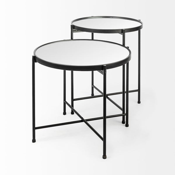 Samantha Black Iron Frame w/ Mirror Top Accent Table