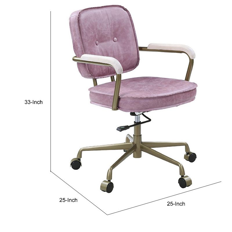 Office Chair with Leather Seat and Button Tufted Back， Pink