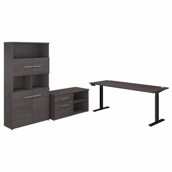 Bush Business Furniture Office 500 72W Height Adjustable Standing Desk with Storage and Bookcase in Storm Gray