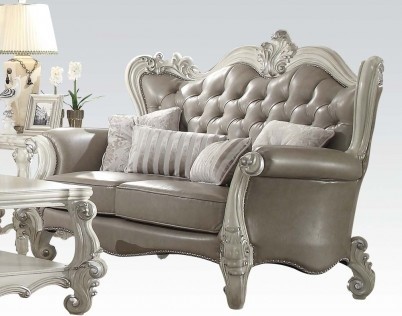 Acme Versailles Loveseat w/ 4 Pillows in Vintage Gray PU  ampBone White 52126A   Victorian   Loveseats   by Emma Mason  Houzz