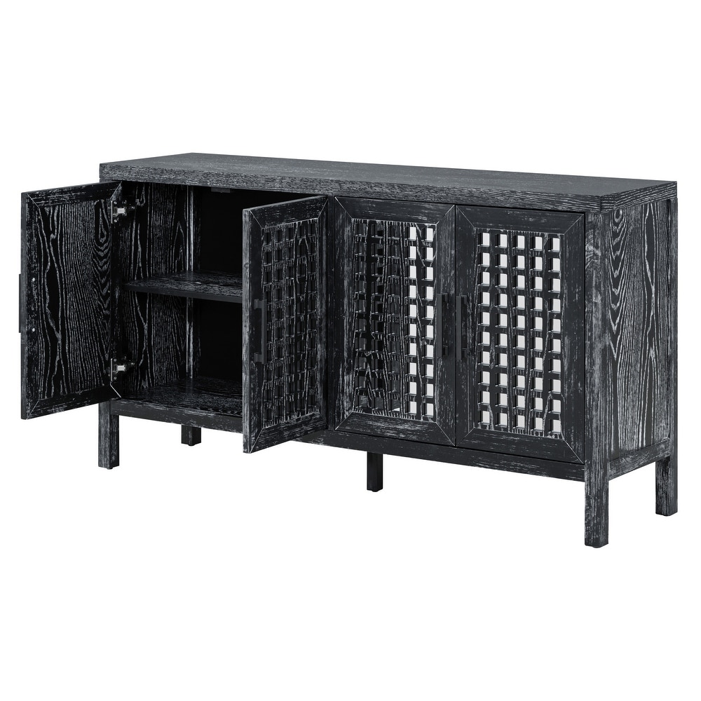 Retro Mirrored Sideboard with Closed Grain Pattern for Dining Room