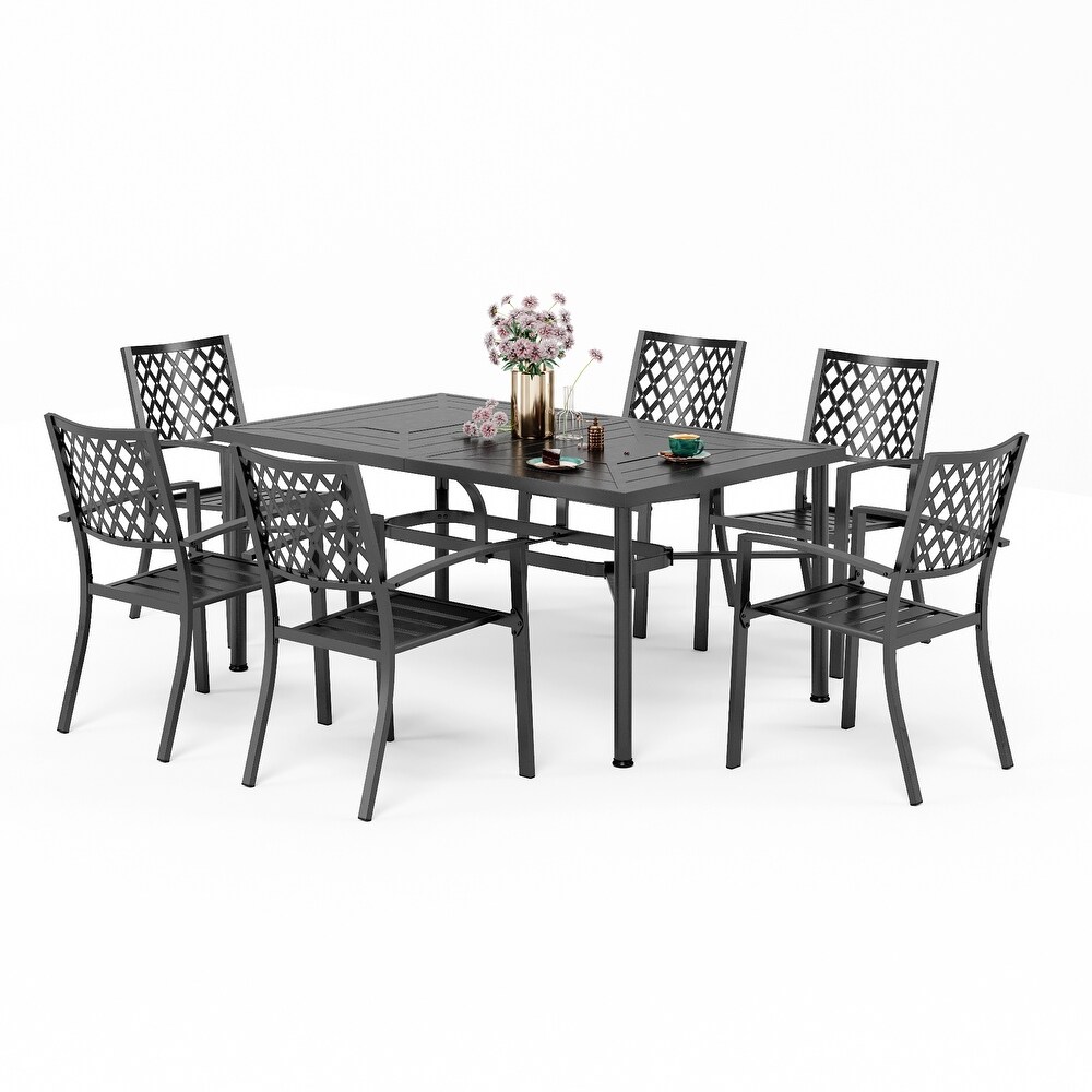 Seats up to 6/8 Outdoor Patio Dining Set  6/8 Metal Stackable Chairs  1 Rectangular Expandable Table