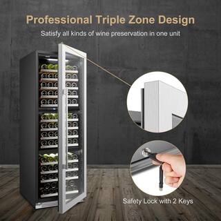 LANBOPRO 143 Bottle Seamless Stainless Steel Triple Zone Wine Refrigerator LP168T