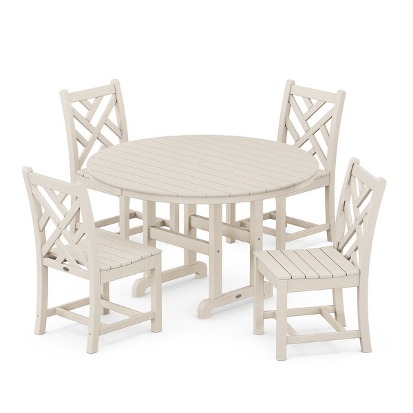 POLYWOOD Chippendale 5Piece Round Farmhouse Side Chair Dining Set