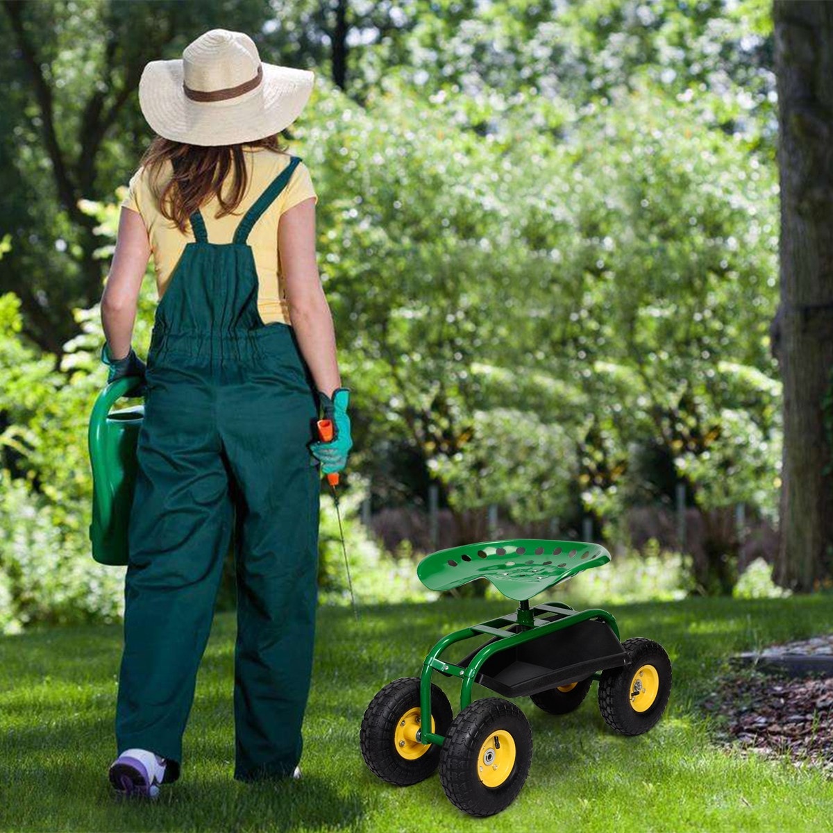 Outdoor Rolling Garden Cart Wagon Scooter with 360¡ã Swivel Seat