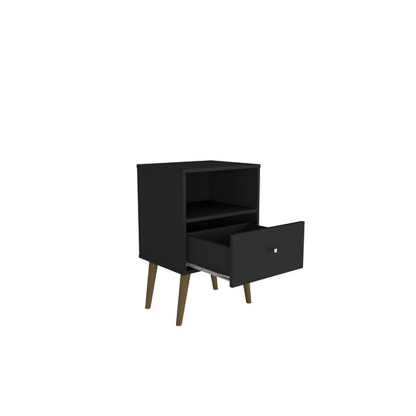 Mid-Century Modern Nightstand with 1 Cubby Space and 1 Drawer in Black - - 37165171