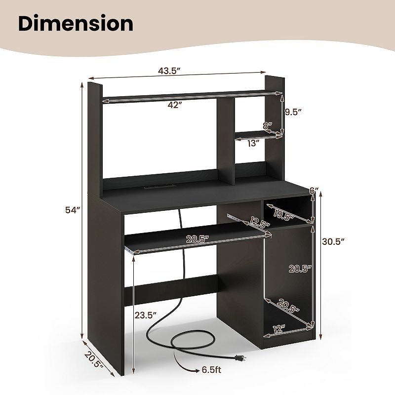 Home Office Computer Desk with Bookcase Keyboard Tray and CPU Stand