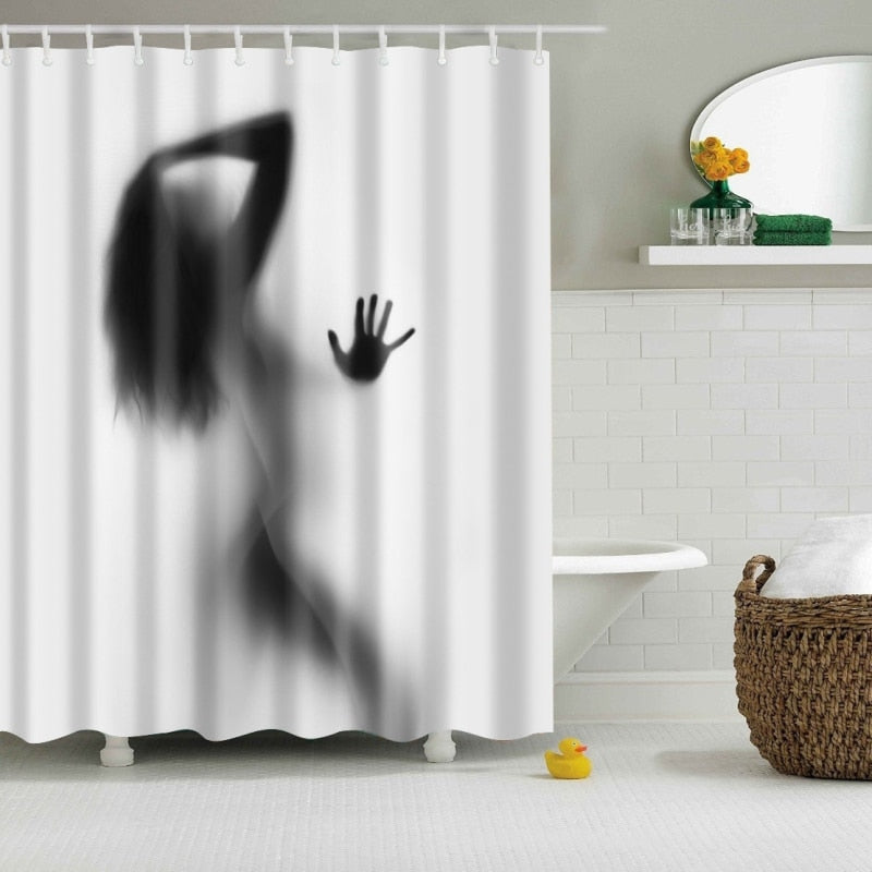 High Quality Waterproof Women Shadow Shower Curtain with Hooks Sexy Girl Portrait bathroom-1 Curtains Curtains for bathroom-1 Shower