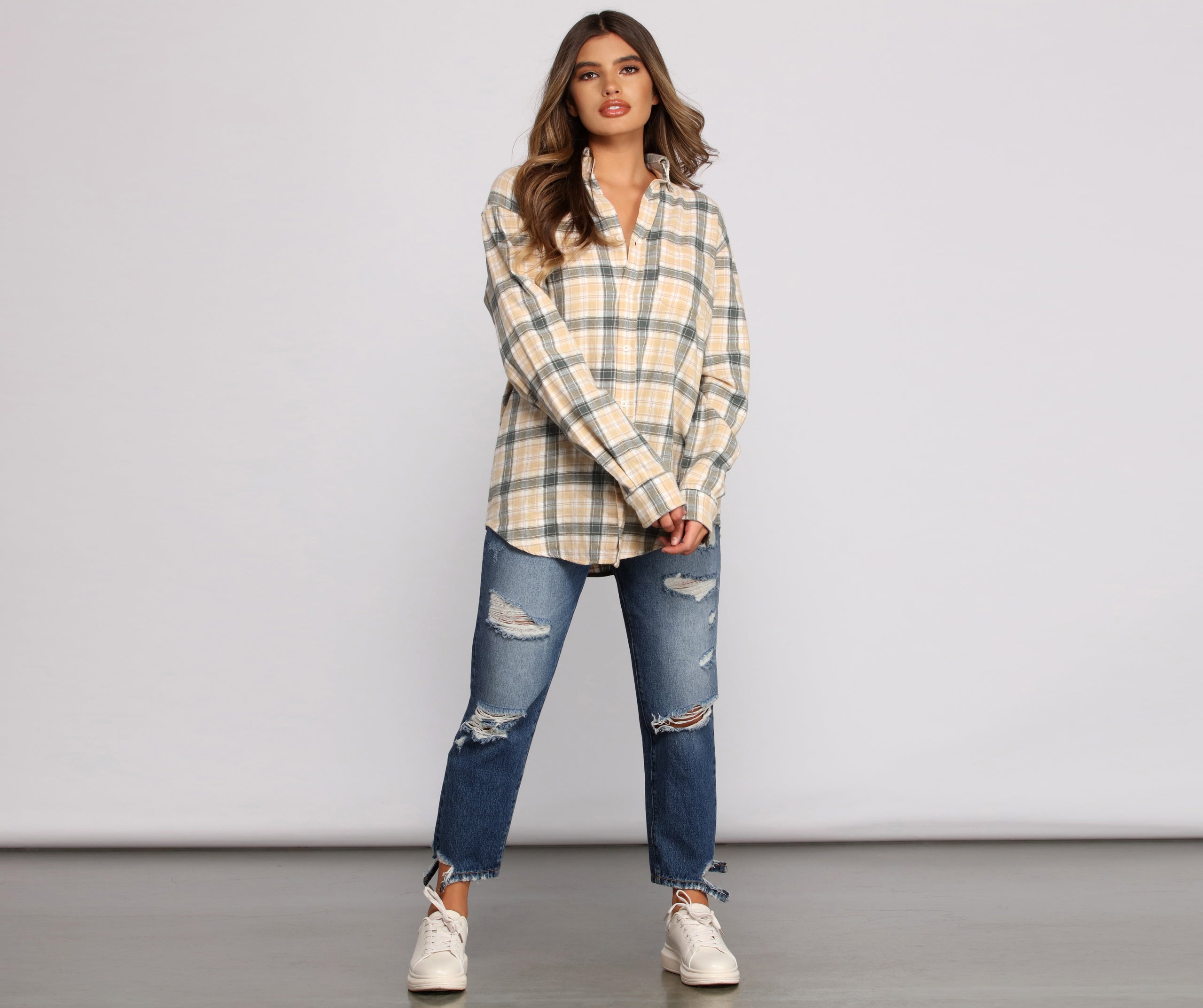 Effortlessly Edgy Mood Button-Up Flannel Tunic