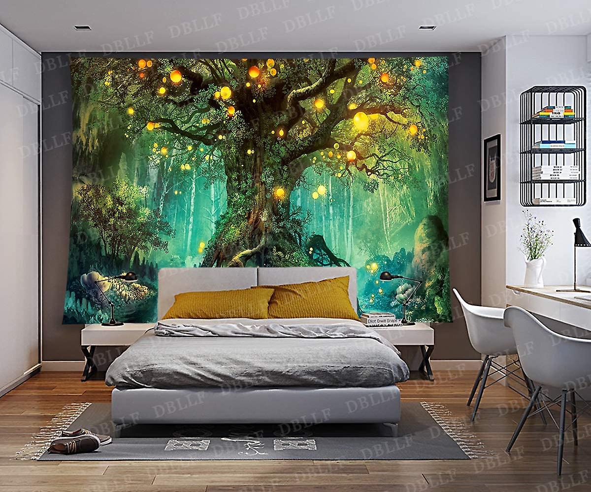 Fantasy Forest Tapestry Magical Tree Of Life Tapestry Mystical Shining Lanterns Tapestry Waterfalls Under Ancient Enchanted Tree Tapestry 80 X 60 Flan