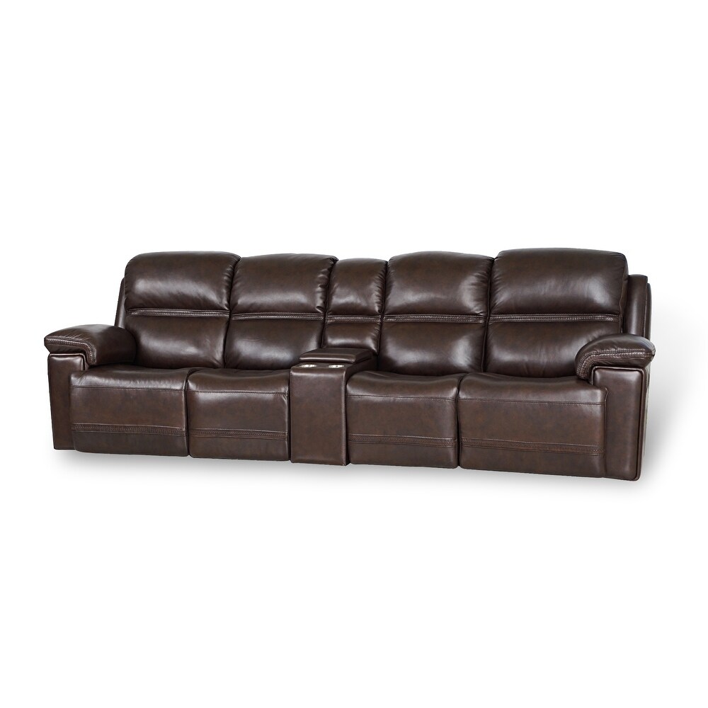 Top Grain Leather Power Reclining 4 Seater Sofa  Console