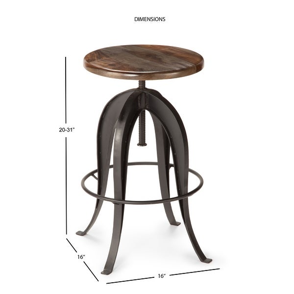 Seoni Russet Sheesham Wood Iron Adjustible-height Stool by Greyson Living