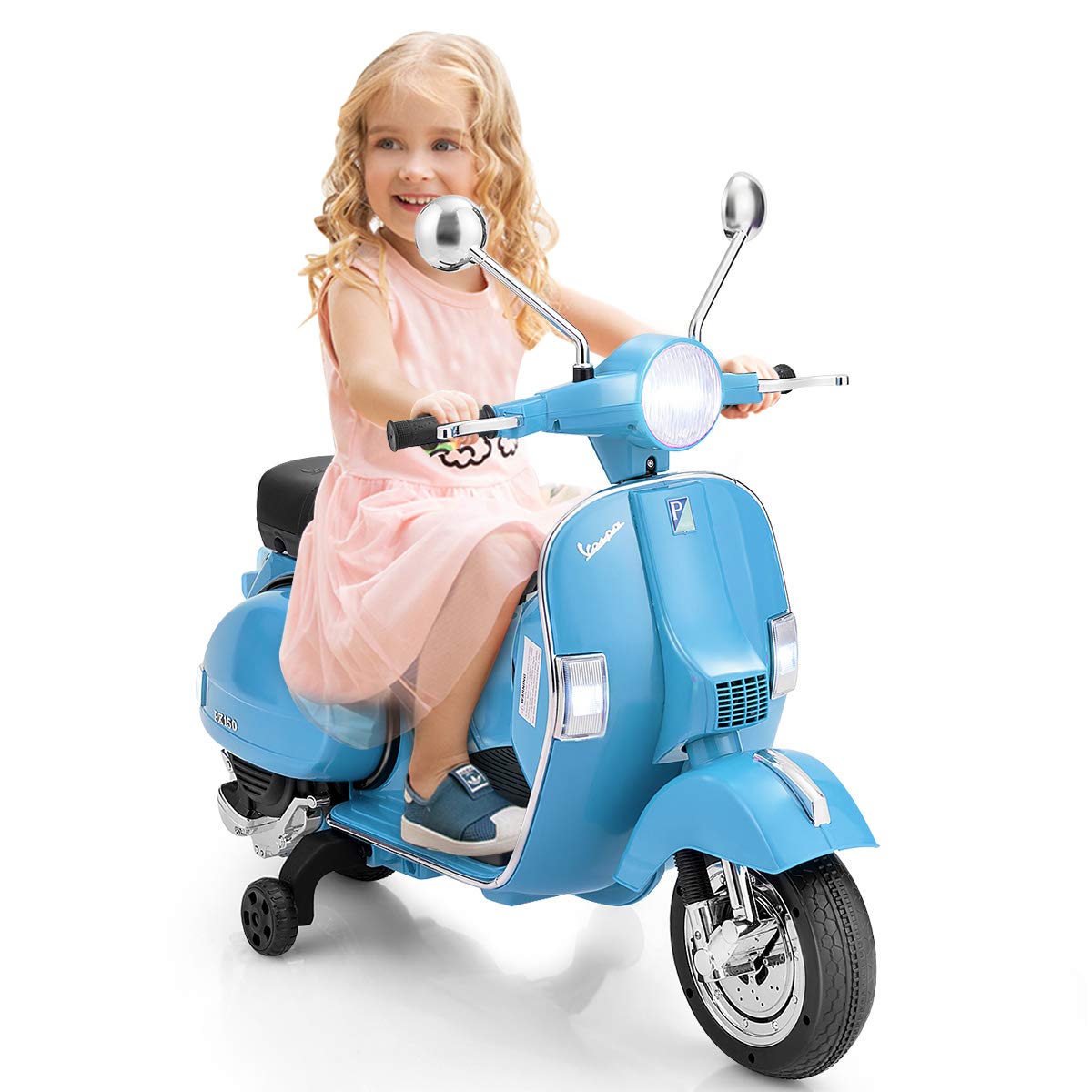 Costzon Kids Vespa Scooter, 6V Rechargeable Ride on Motorcycle w/Training Wheels