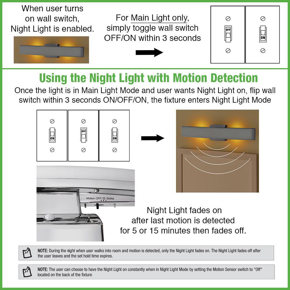 Hampton Bay Collier Heights 24 in. Brushed Nickel Curved Selectable LED Vanity Light Bar Flush Mount wNight Light Feature (4-Pack) 537999030-4PK