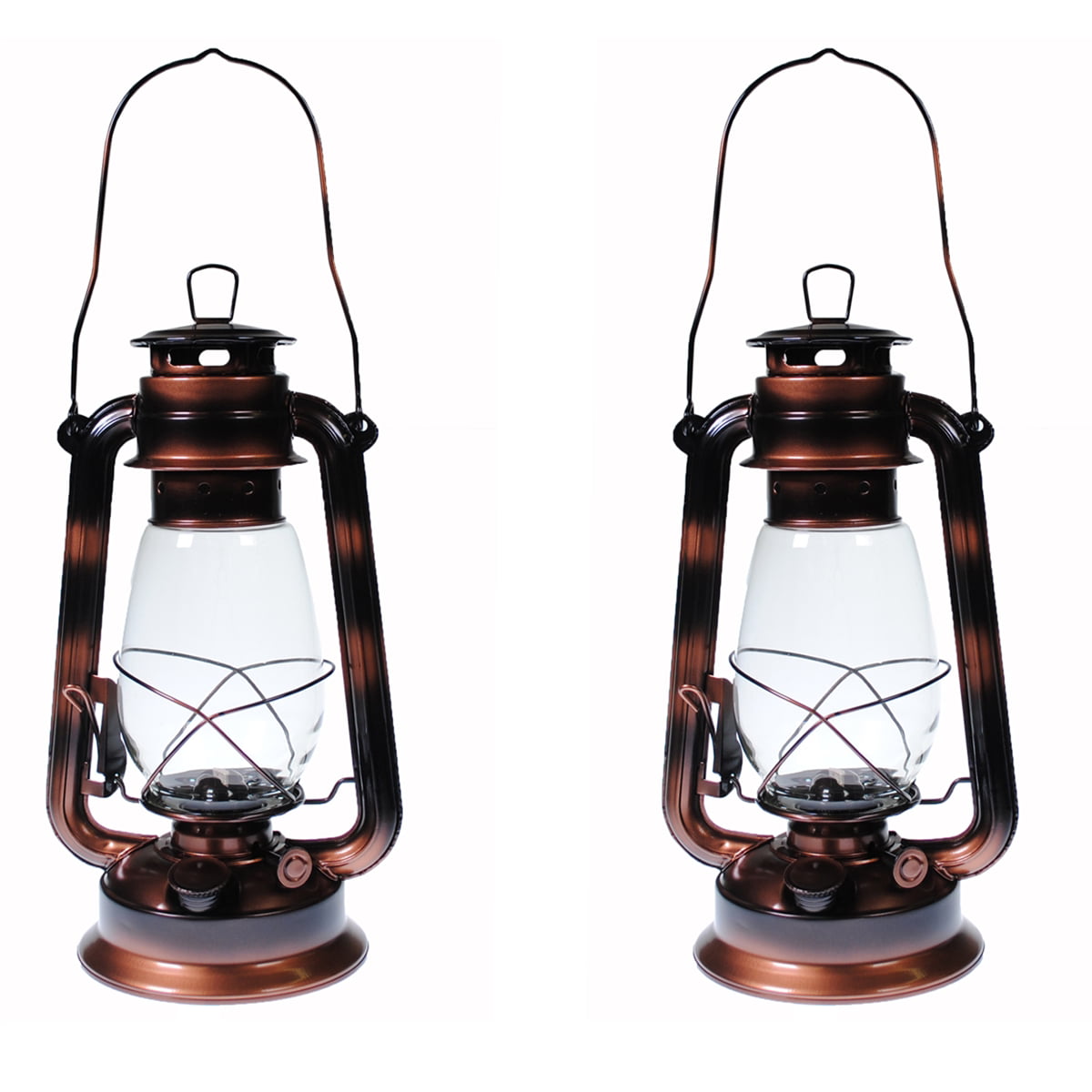 Lot of 2 - Hurricane Kerosene Oil Lantern Emergency Hanging Light Lamp Brass 12 Inches