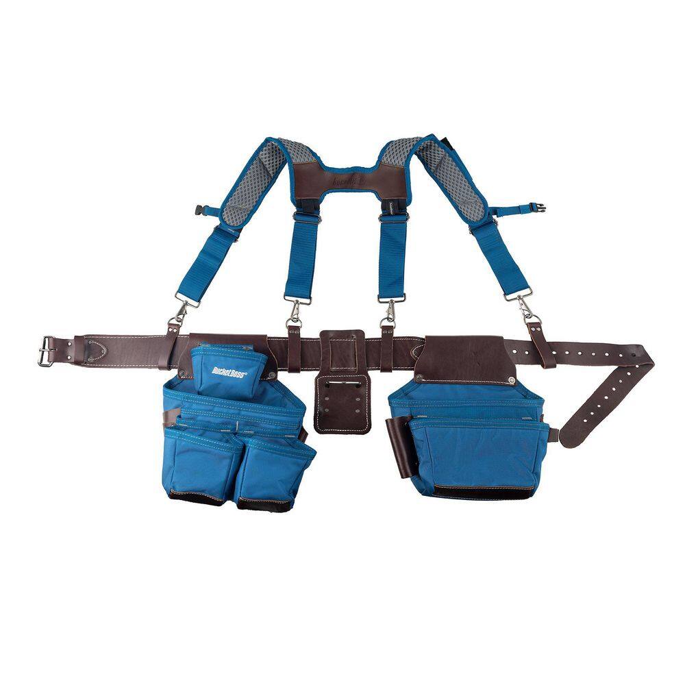 BUCKET BOSS 2-Bag Hybrid Suspension Rig Work Tool Belt with Suspenders in Blue 55505-RB