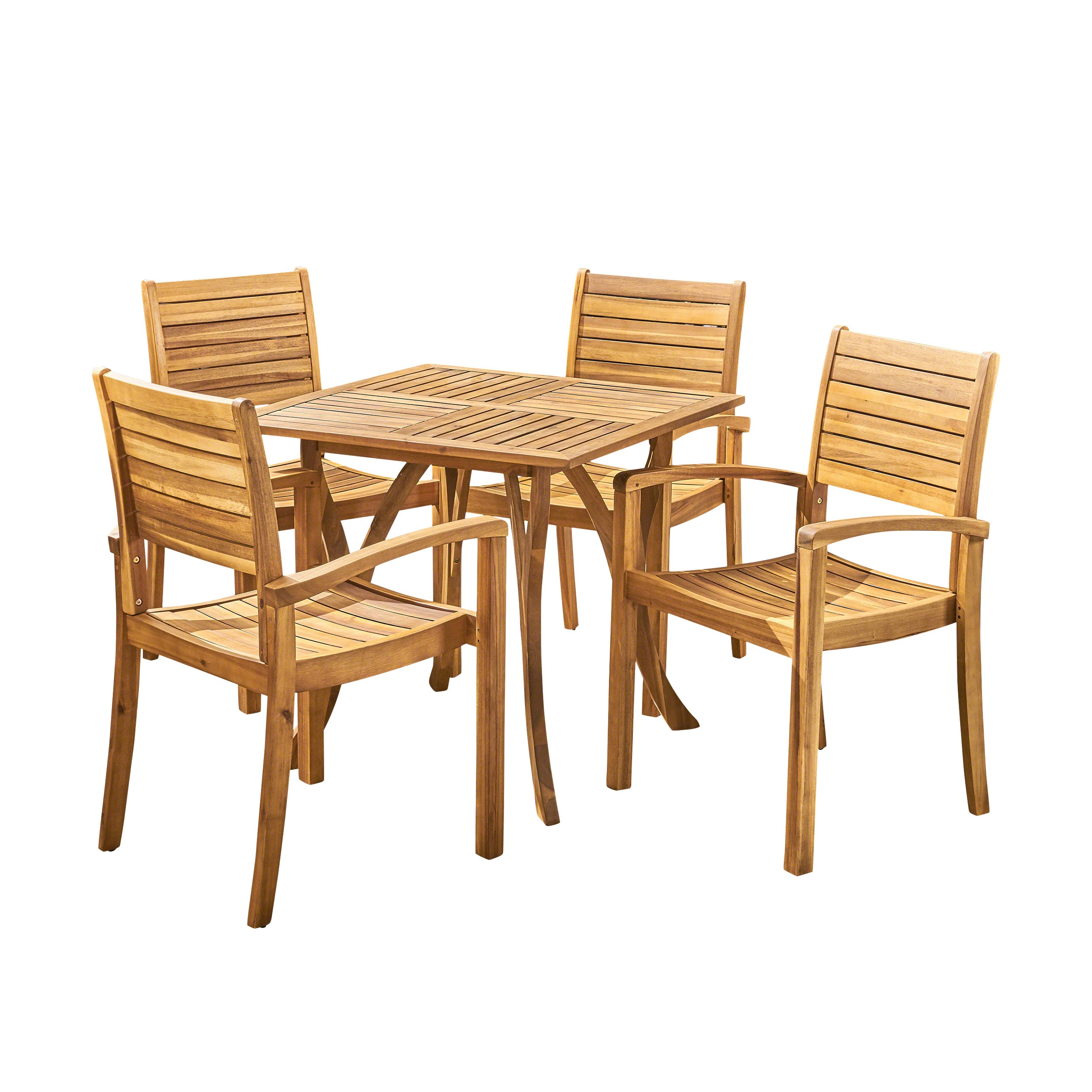 Carr Outdoor 4-Seater Square Acacia Wood Dining Set