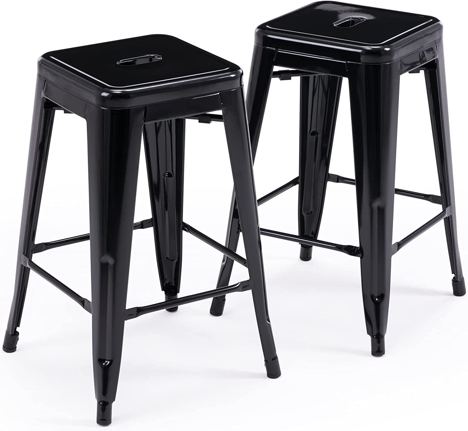 24 Inch Metal Bar stools, Backless Counter Height Barstools, Indoor Outdoor Stackable Stools with Square Seat