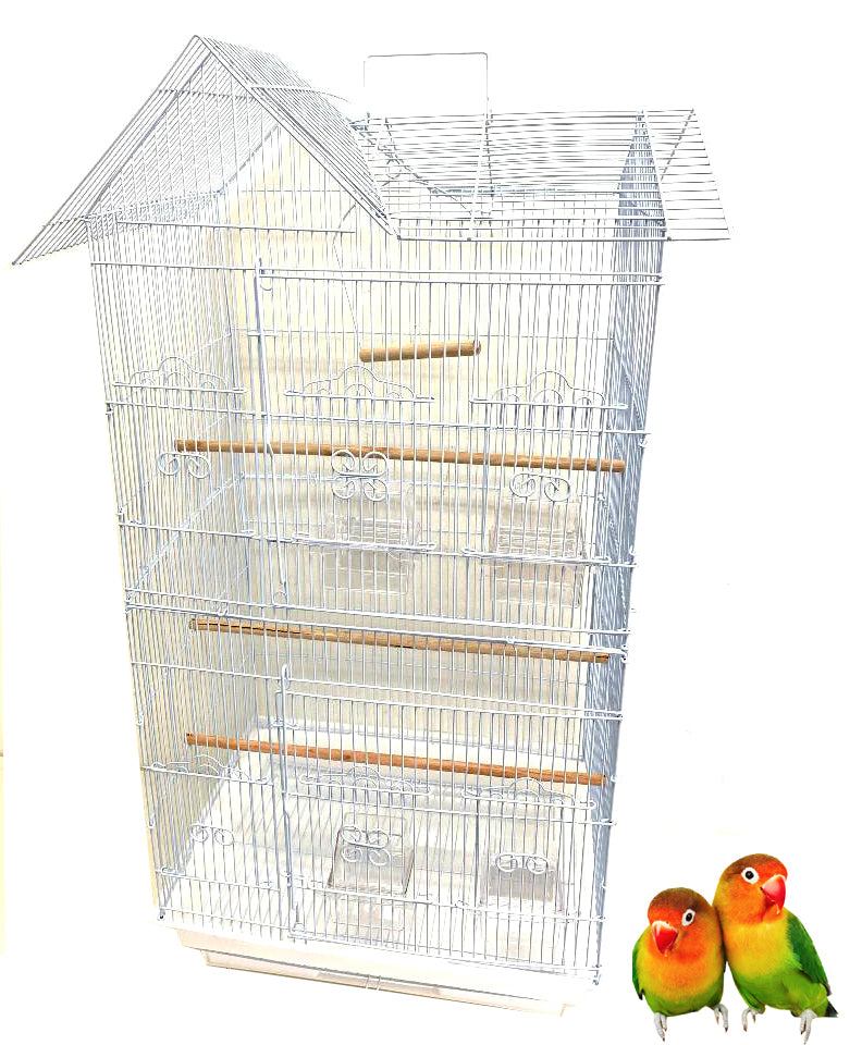 Large Double Roof Top Flight Bird House Cage for Cockatiels Sun Parakeets Green Cheek Conures Aviary Budgie Finch Lovebird Canary Pet Bird Travel Cage