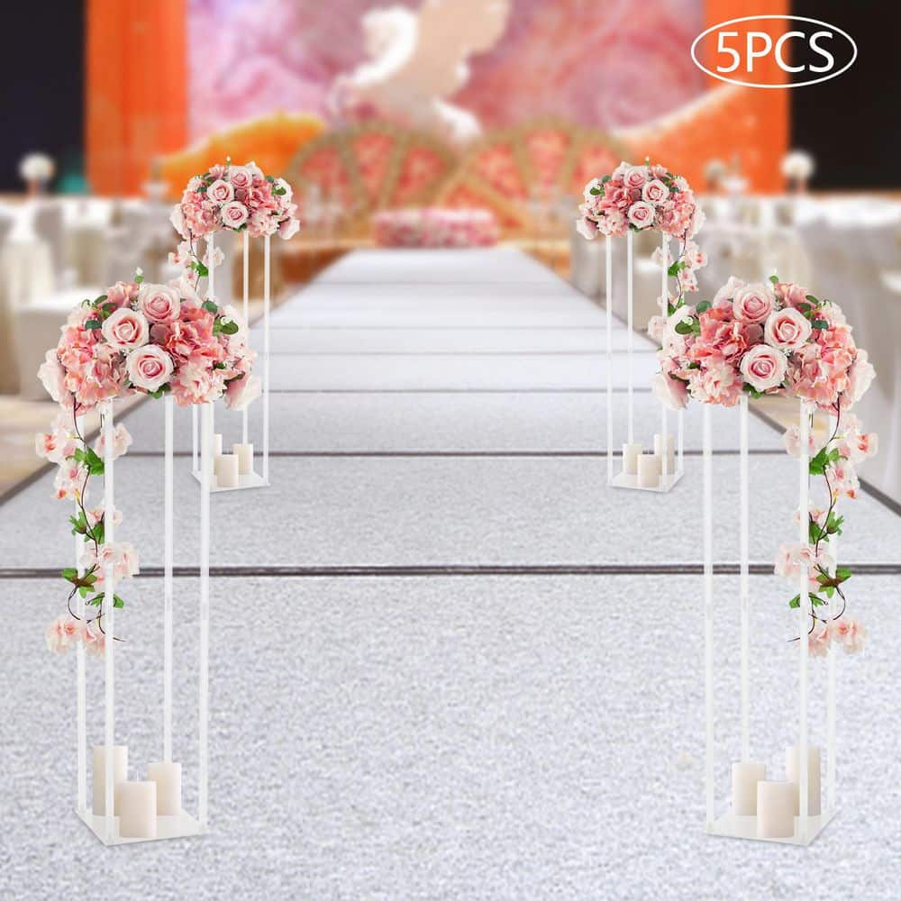 YIYIBYUS 5-Pieces 9.84 in. W x 39.37 in. H Clear Plastic Acrylic Flower Stand Modern Square Wedding Decoration Flower Stand OT-ZJGJ-5339