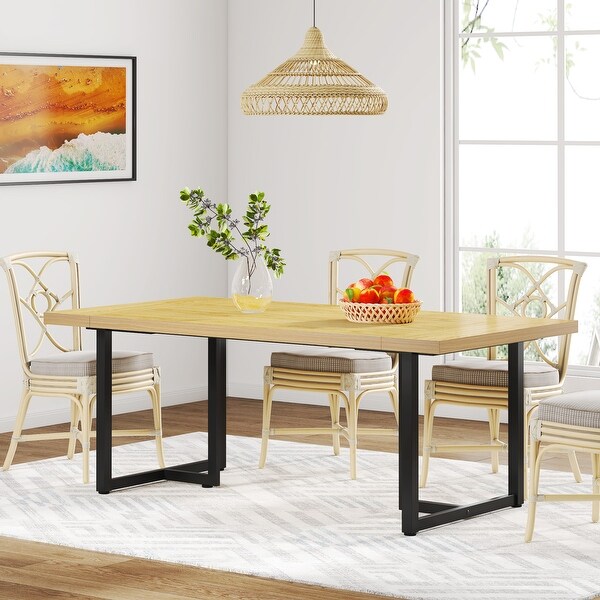 Large Kitchen Dining Table for 6，70.86'' Rectangular Dinner Tables with Steel Legs for Dining Room