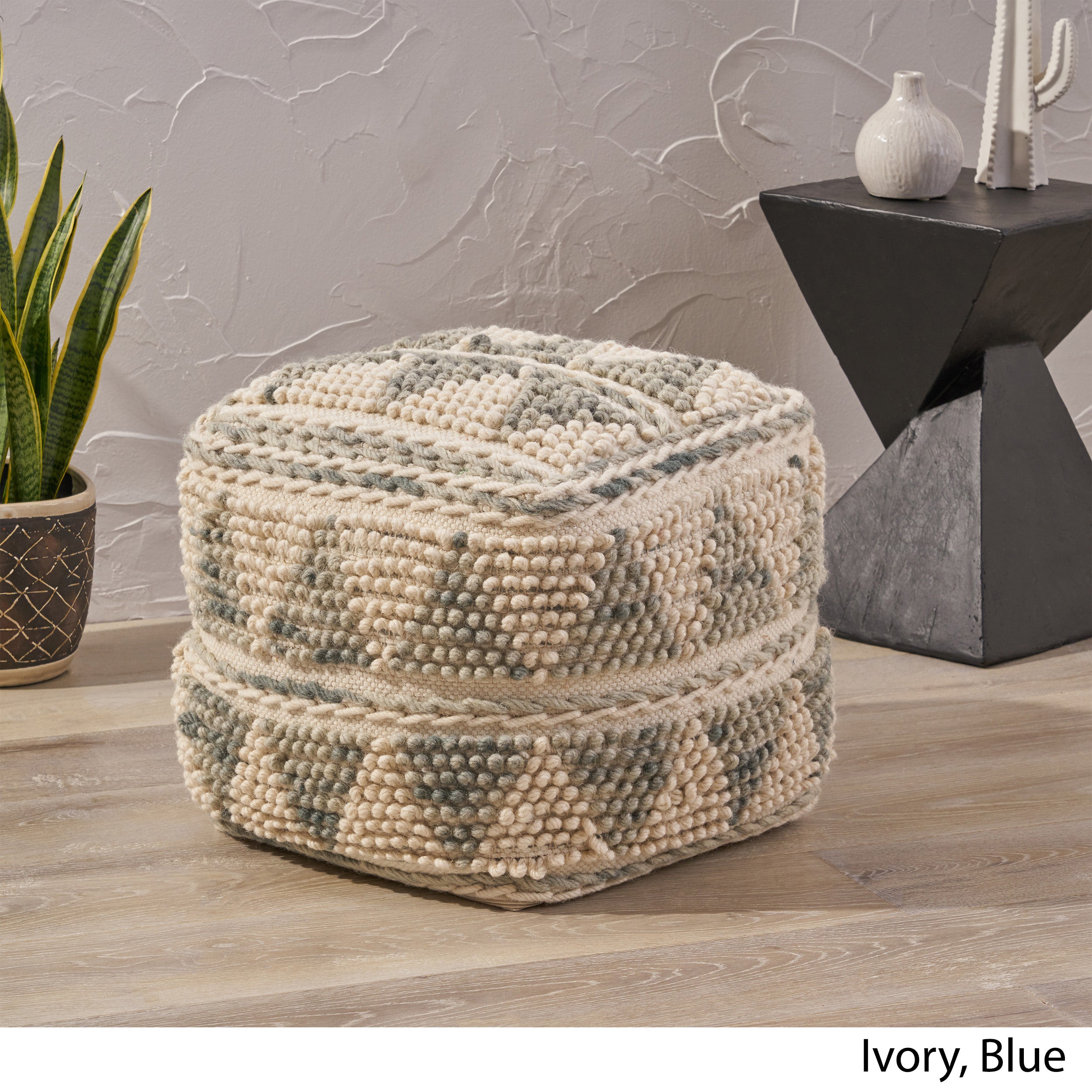 Rosalin Boho Wool and Cotton Ottoman Pouf